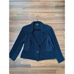 St. John Wool Blend Textured Blazer Jacket- Size 10- Navy Blue- Made In USA